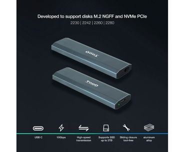 CAJA EXTERNA SSD NGFF/NVMe SHURA GRIS TOOQ